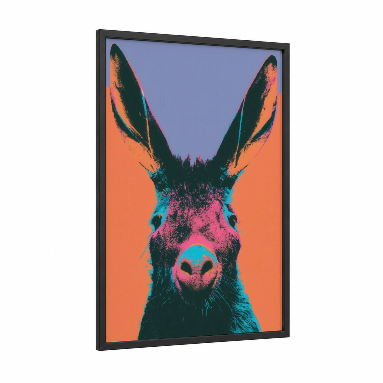 Neon Aardvark framed art print — black wood frame — magenta and orange palette