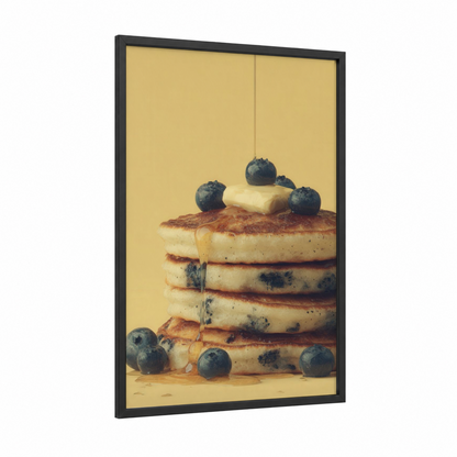 Blueberry Pancake Stack framed baking print — black wood frame — gold and black and gold palette