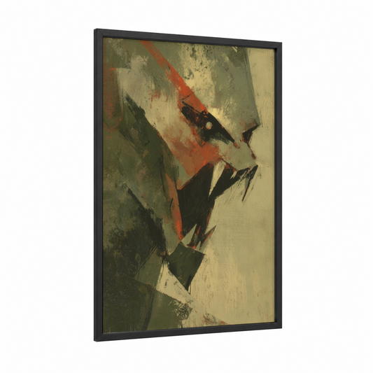 Shadowed Orc framed art print — black wood frame — sage green palette