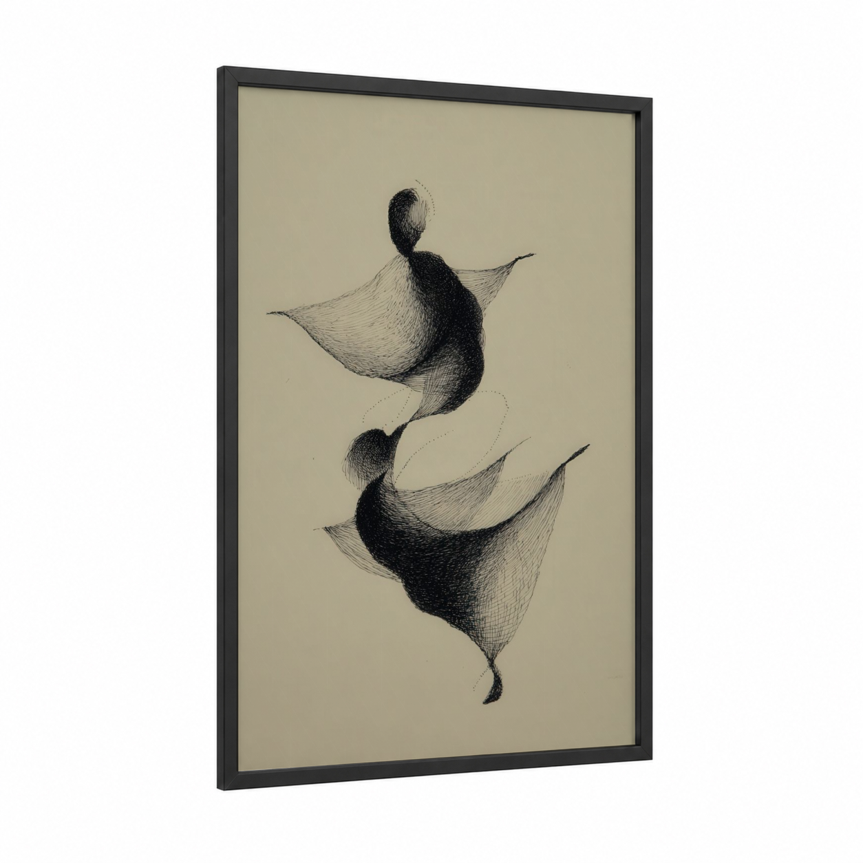 Aikido Flow framed art print — black wood frame — black and white and beige palette
