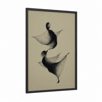 Aikido Flow framed art print — black wood frame — black and white and beige palette