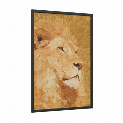 Golden Leo framed art print — black wood frame — gold and cream palette