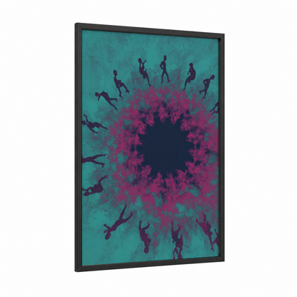 Energetic Zumba Circle framed art print — black wood frame — teal and magenta palette