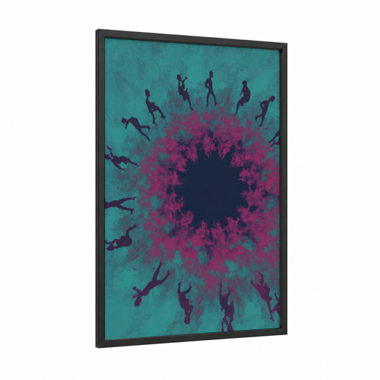Energetic Zumba Circle framed art print — black wood frame — teal and magenta palette