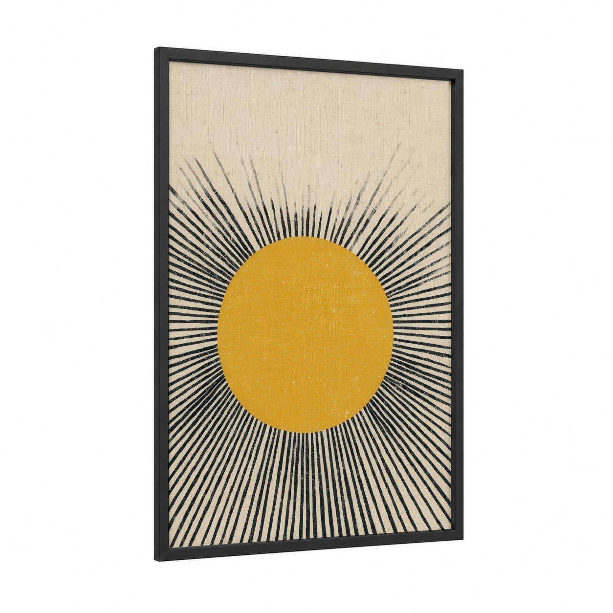 Golden Sunburst framed the sun print — black wood frame — yellow gold and cream palette