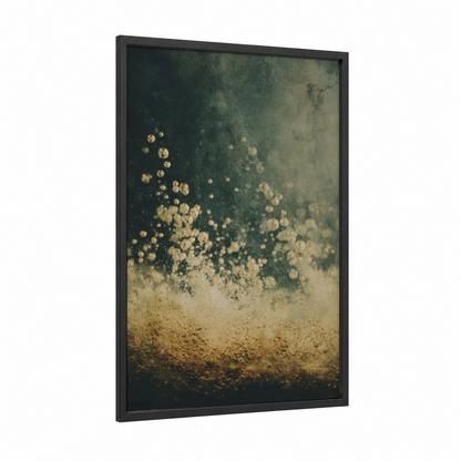 Golden Champagne Celebration framed art print — black wood frame — gold and teal palette