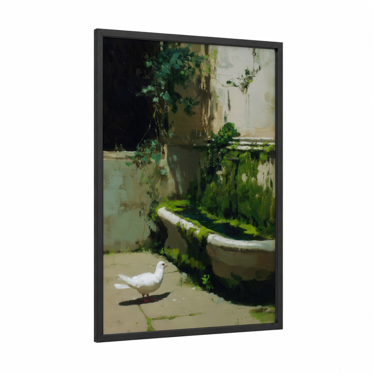 Forgotten Dove framed art print — black wood frame — green and beige palette