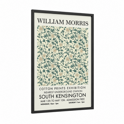 Botanical Morris framed abstract flower print — black wood frame — cream and dark green palette
