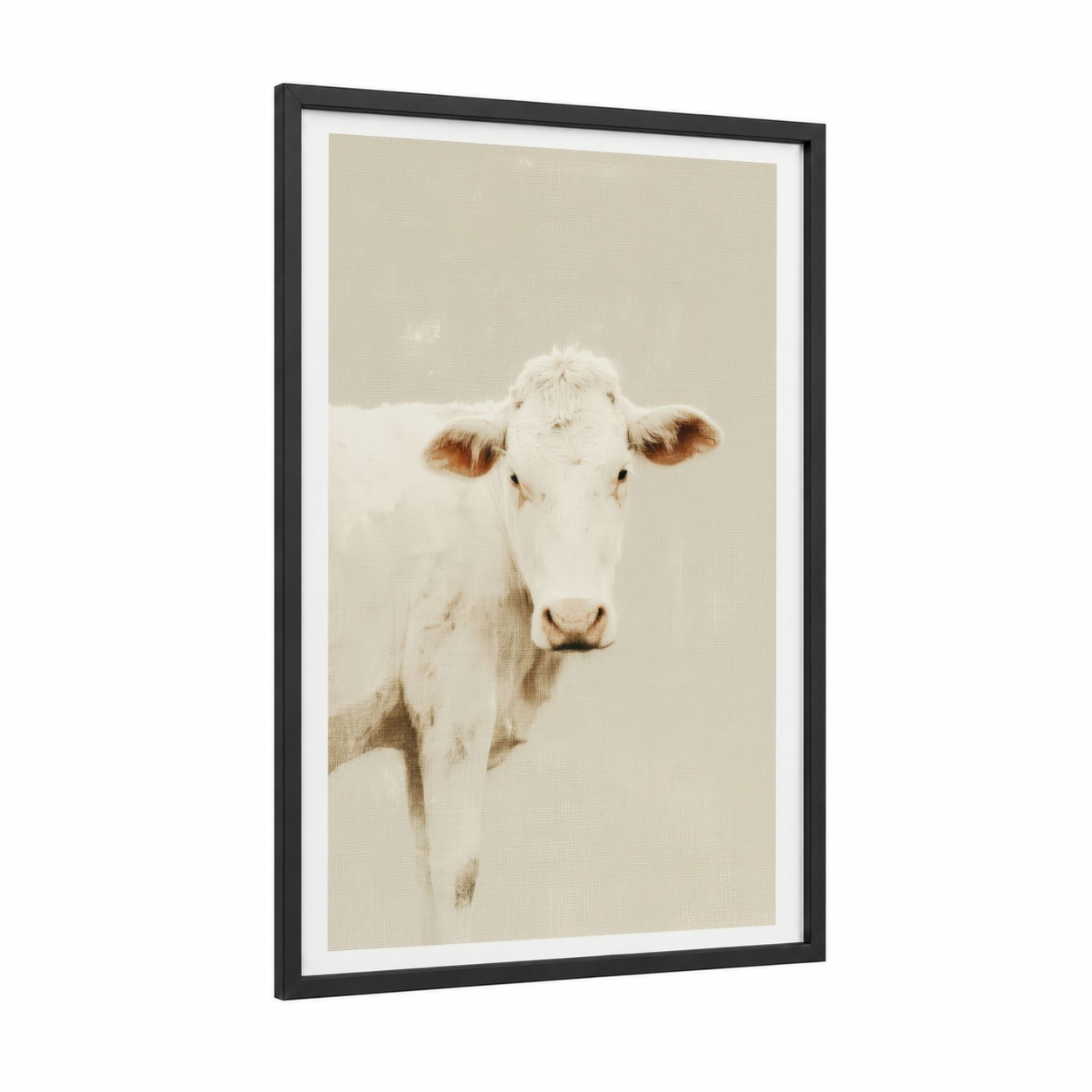 Cream Jersey Cow framed art print — black wood frame — cream and beige palette