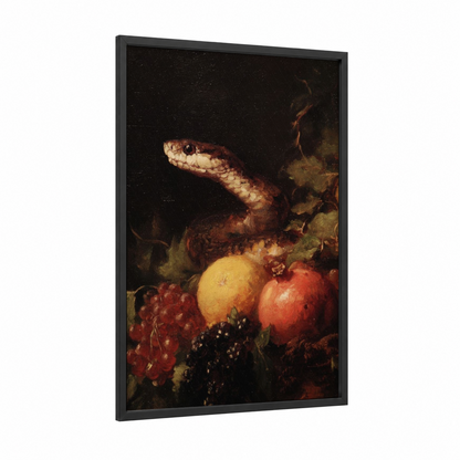 Regal Cobra framed art print — black wood frame — black and russet palette