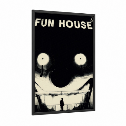 Carnival Funhouse framed art print — black wood frame — black and white and gray palette