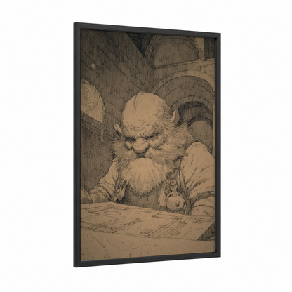 Architect Dwarf framed dwarves print — black wood frame — beige and black and white palette