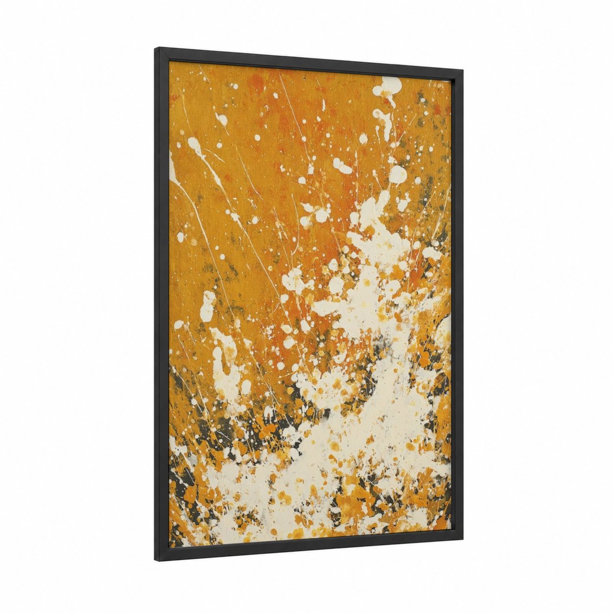 Golden Beer Splash framed art print — black wood frame — gold and white palette