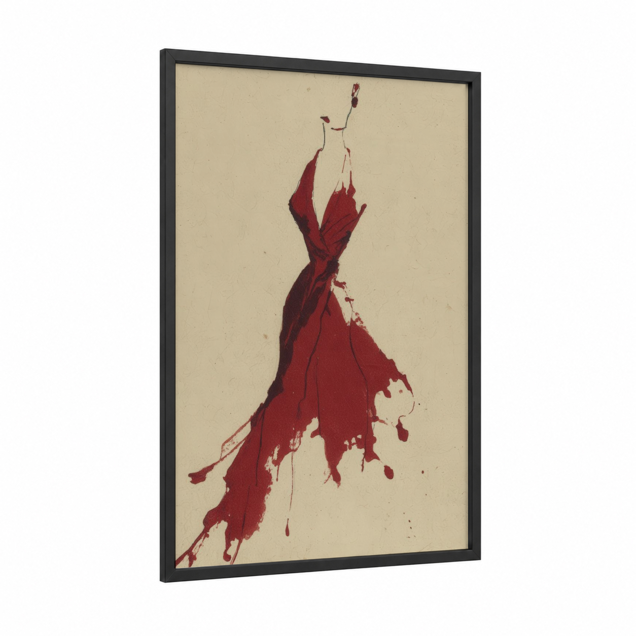 Crimson Wine Dress framed red wine print — black wood frame — maroon and cream palette