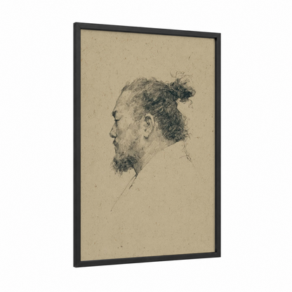 Bearded Wrestler Profile framed sumo print — black wood frame — black and white palette