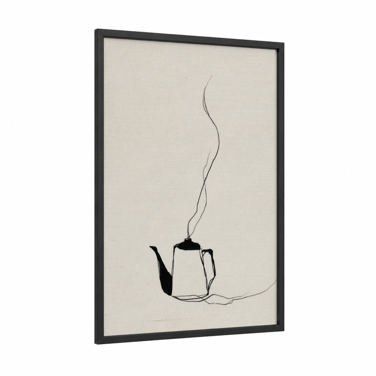 Minimalist Teapot framed art print — black wood frame — black and white and cream palette
