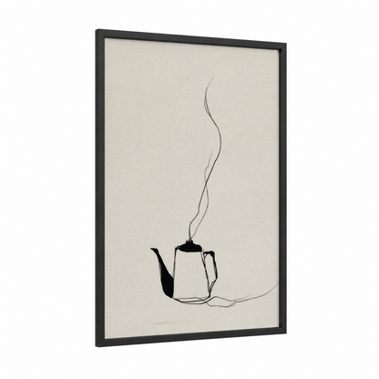 Minimalist Teapot framed art print — black wood frame — black and white and cream palette