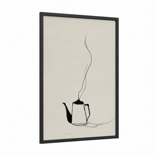 Minimalist Teapot framed art print — black wood frame — black and white and cream palette