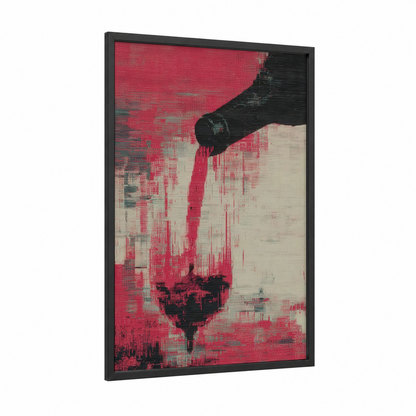 Crimson Drip framed red wine print — black wood frame — red and black and white palette