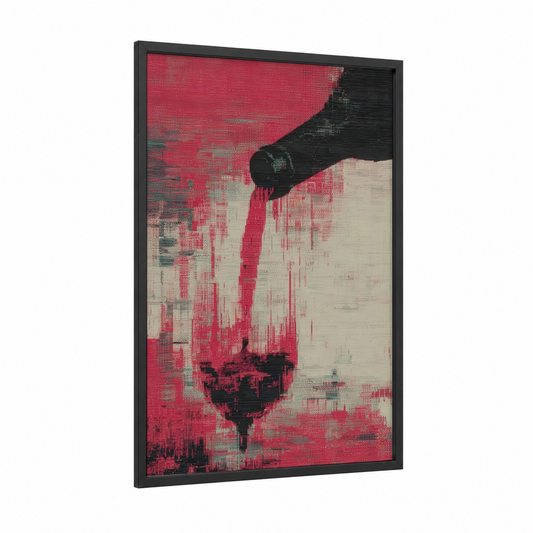 Crimson Drip framed red wine print — black wood frame — red and black and white palette