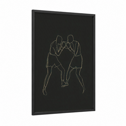 Golden Boxers framed boxing print — black wood frame — gold and black palette