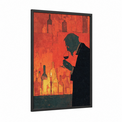Wine Connoisseur framed wineries and cellars print — black wood frame — red and black and red palette