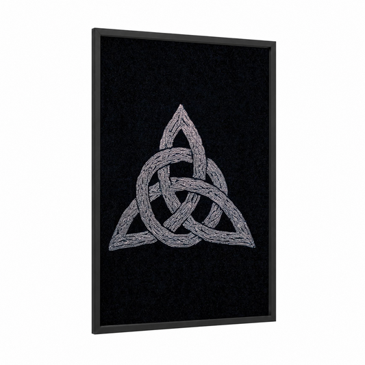 Trinity Knot Symbol framed christian symbols print — black wood frame — black and white palette