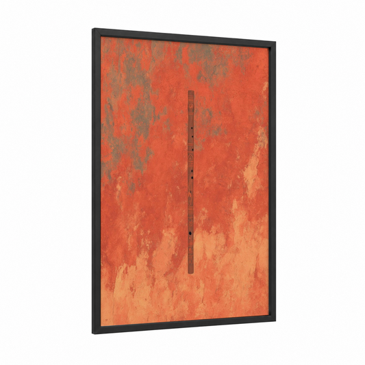 Crimson Flute framed art print — black wood frame — orange and red palette