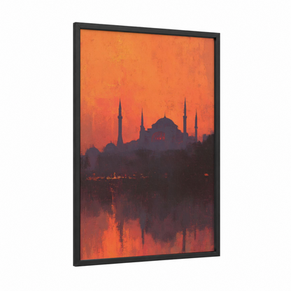 Crimson Hagia Sophia framed hagia sofia print — black wood frame — orange and gold palette