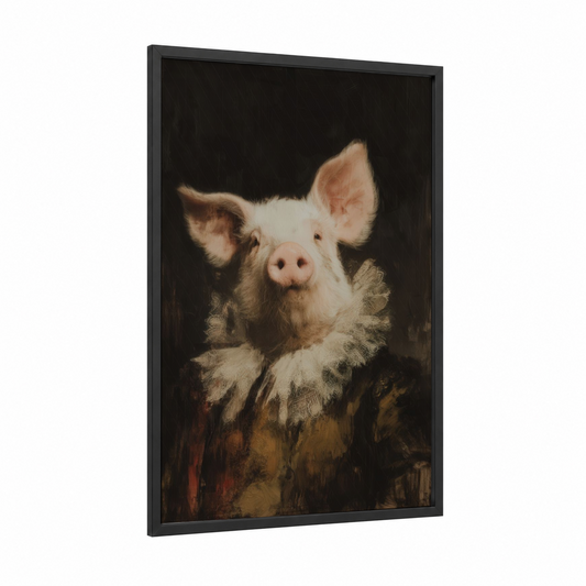 Renaissance Pig framed art print — black wood frame — black and cream palette