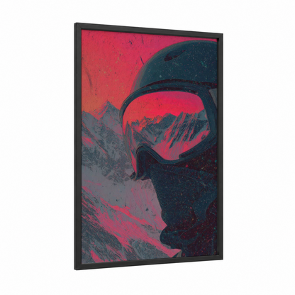 Alpine Snowboarder framed snowboarding print — black wood frame — red and black palette