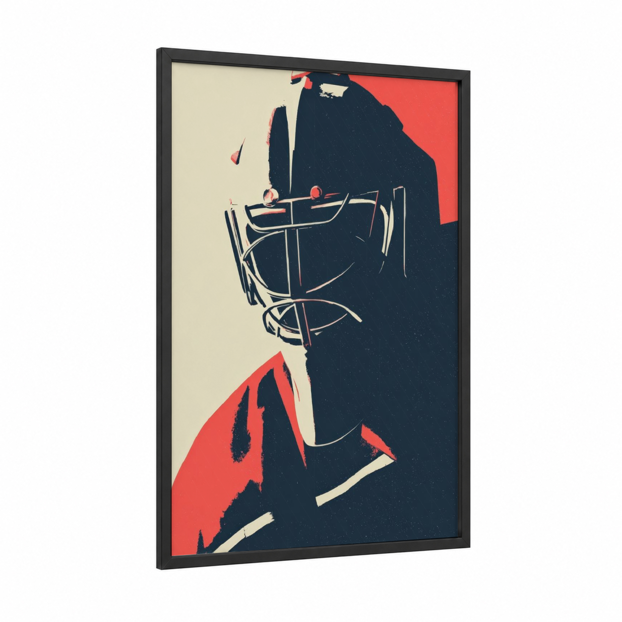 Bold Goalie framed ice hockey print — black wood frame — black and orange palette