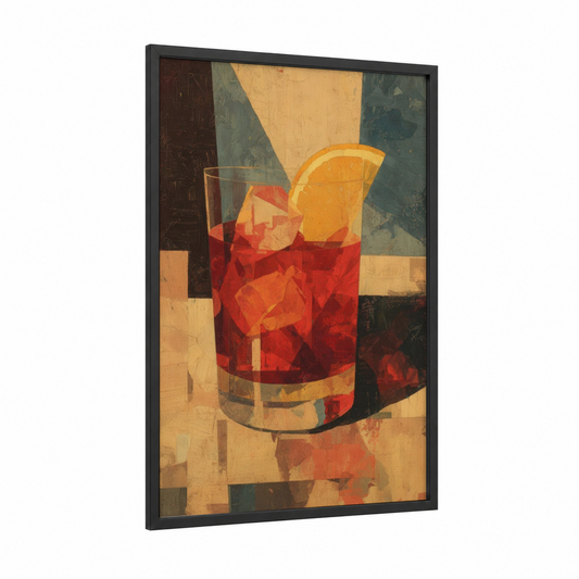 Vintage Cocktail framed art print — black wood frame — orange and red palette