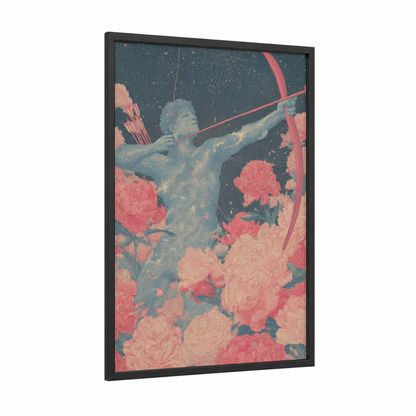 Sagittarius Archer framed art print — black wood frame — salmon pink and peach palette