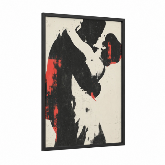 Passionate Salsa framed art print — black wood frame — black and red palette