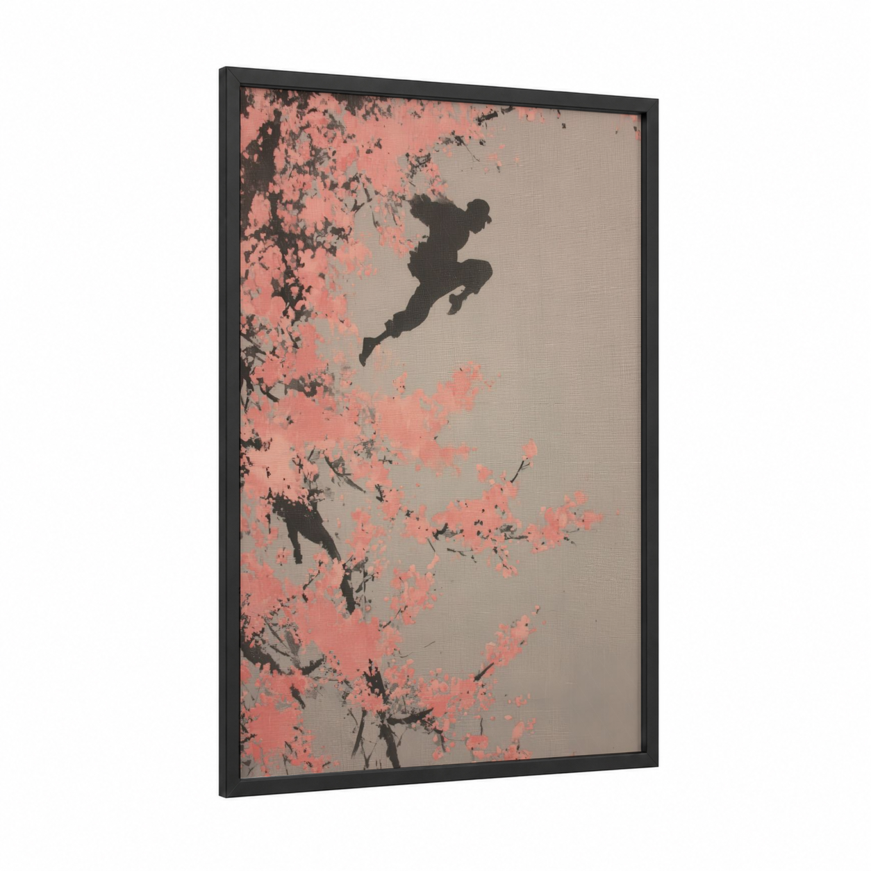 Coral Parkour framed art print — black wood frame — salmon pink and black palette