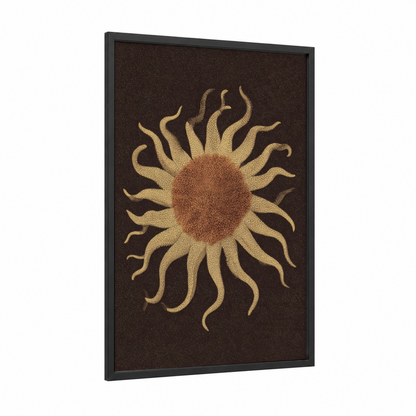 Golden Starfish framed art print — black wood frame — gold and espresso palette