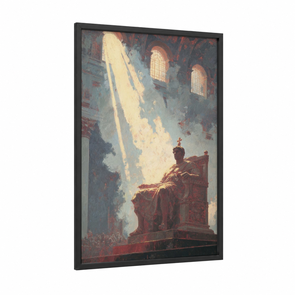 Divine Light Constantine framed constantine the great print — black wood frame — gold and blue and gray palette