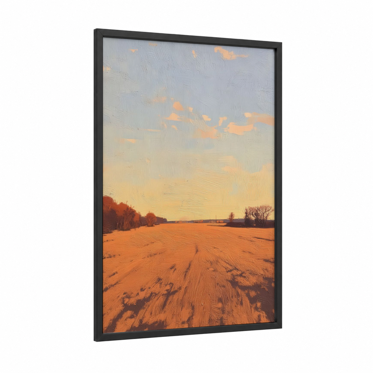 Golden Field Sunset framed various landscapes print — black wood frame — gold and cream palette