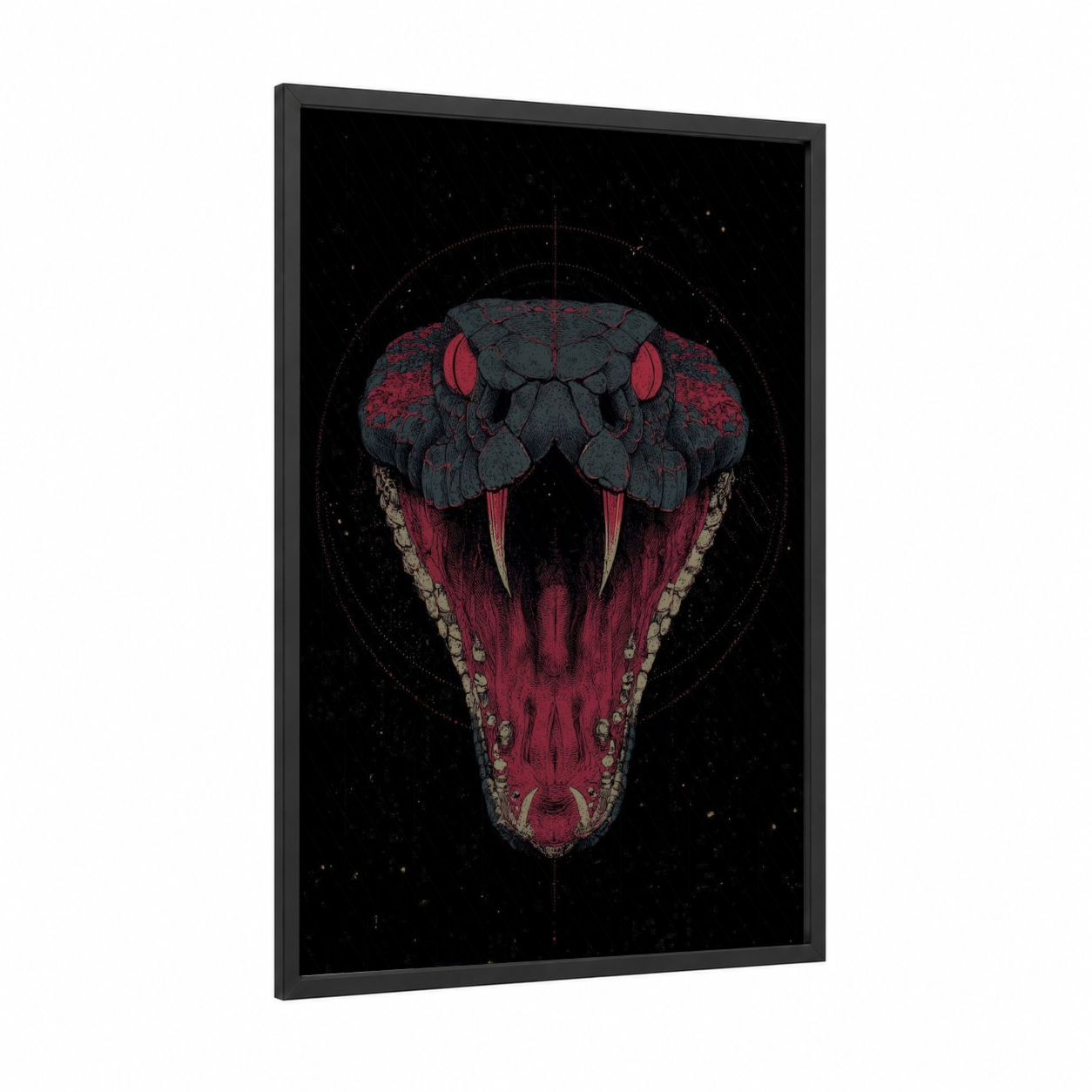 Crimson Viper framed art print — black wood frame — red and black palette