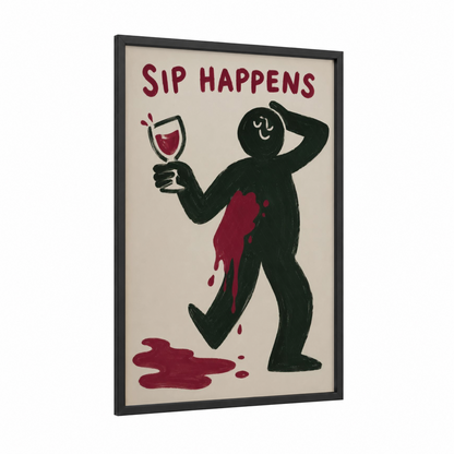 Wine Lover Minimalist Figure Wall Art framed red wine print — black wood frame — maroon and black and white palette
