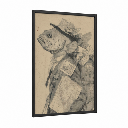 Scholarly Bass framed art print — black wood frame — black and white and cream palette