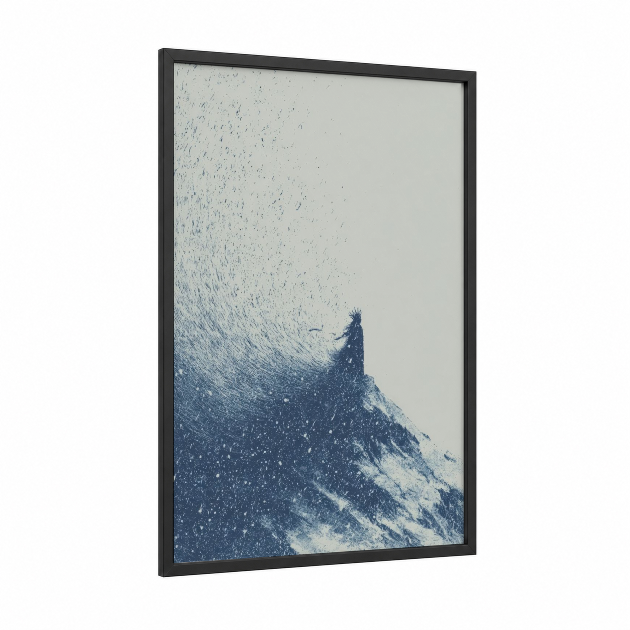 Snowy Summit Sorcery framed magic and witchcraft print — black wood frame — blue and white and gray palette