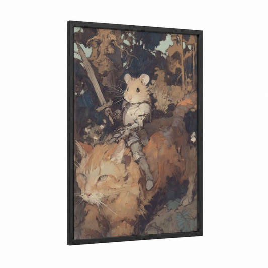 Armored Hamster framed art print — black wood frame — brown and cream palette
