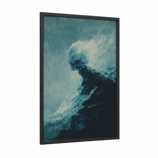 Ethereal Ghost framed art print — black wood frame — blue and white palette