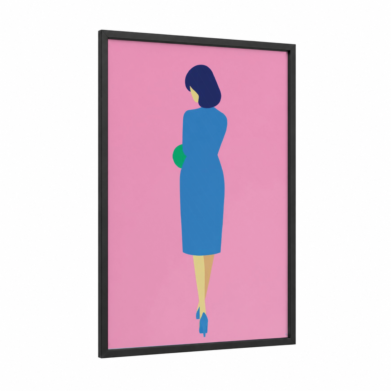 Professional Woman Illustration framed fashion illustration print — black wood frame — pink and blue palette