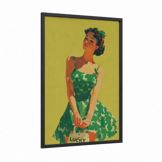 Lucky Vintage framed st. patrick's day print — black wood frame — gold and true green palette