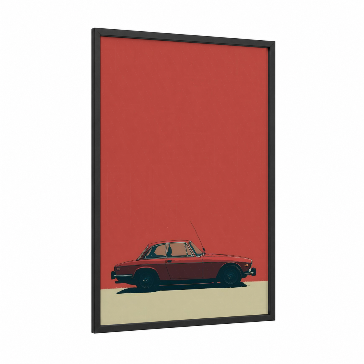 Crimson Classic framed classic car print — black wood frame — red and cream palette