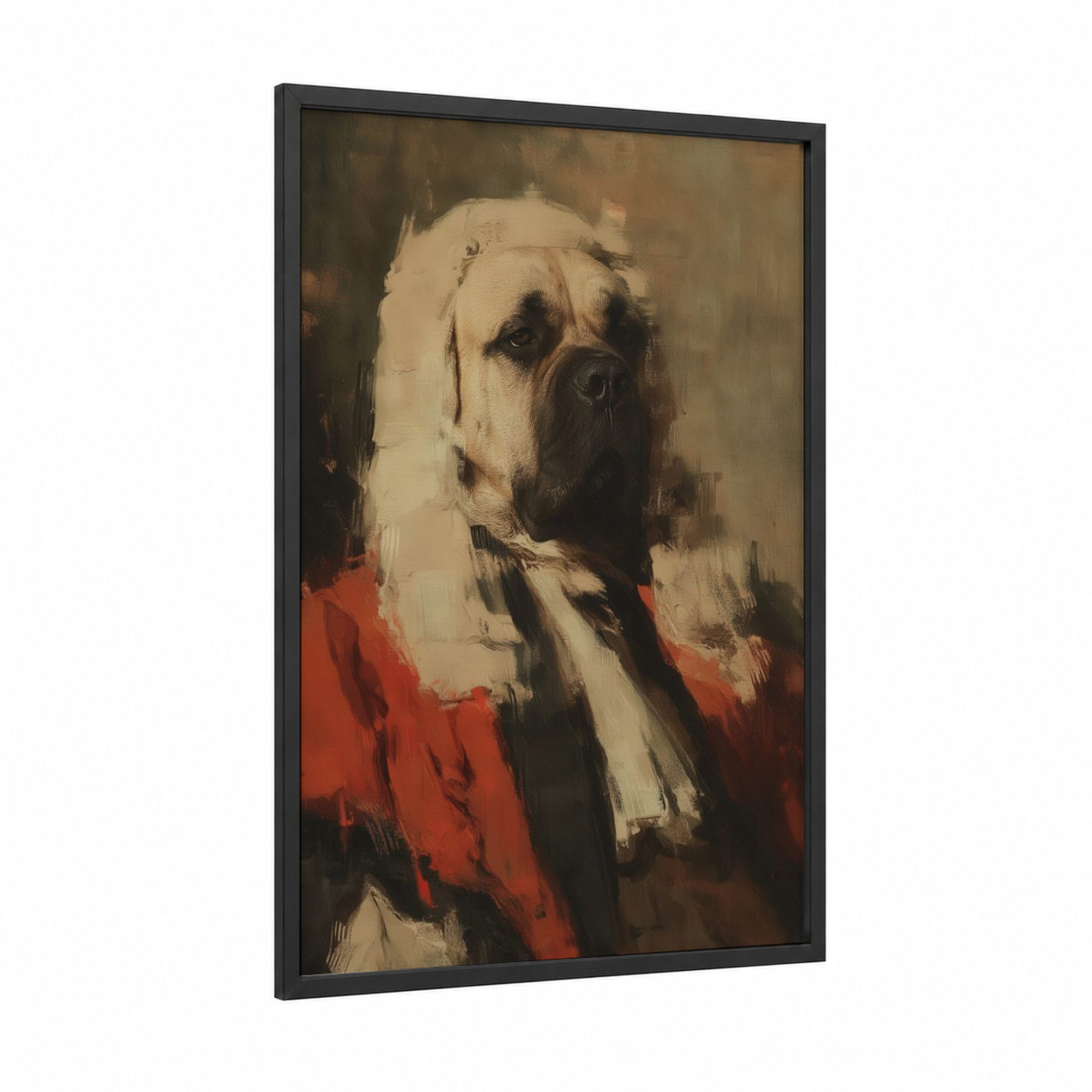 Noble Mastiff framed art print — black wood frame — russet and cream palette