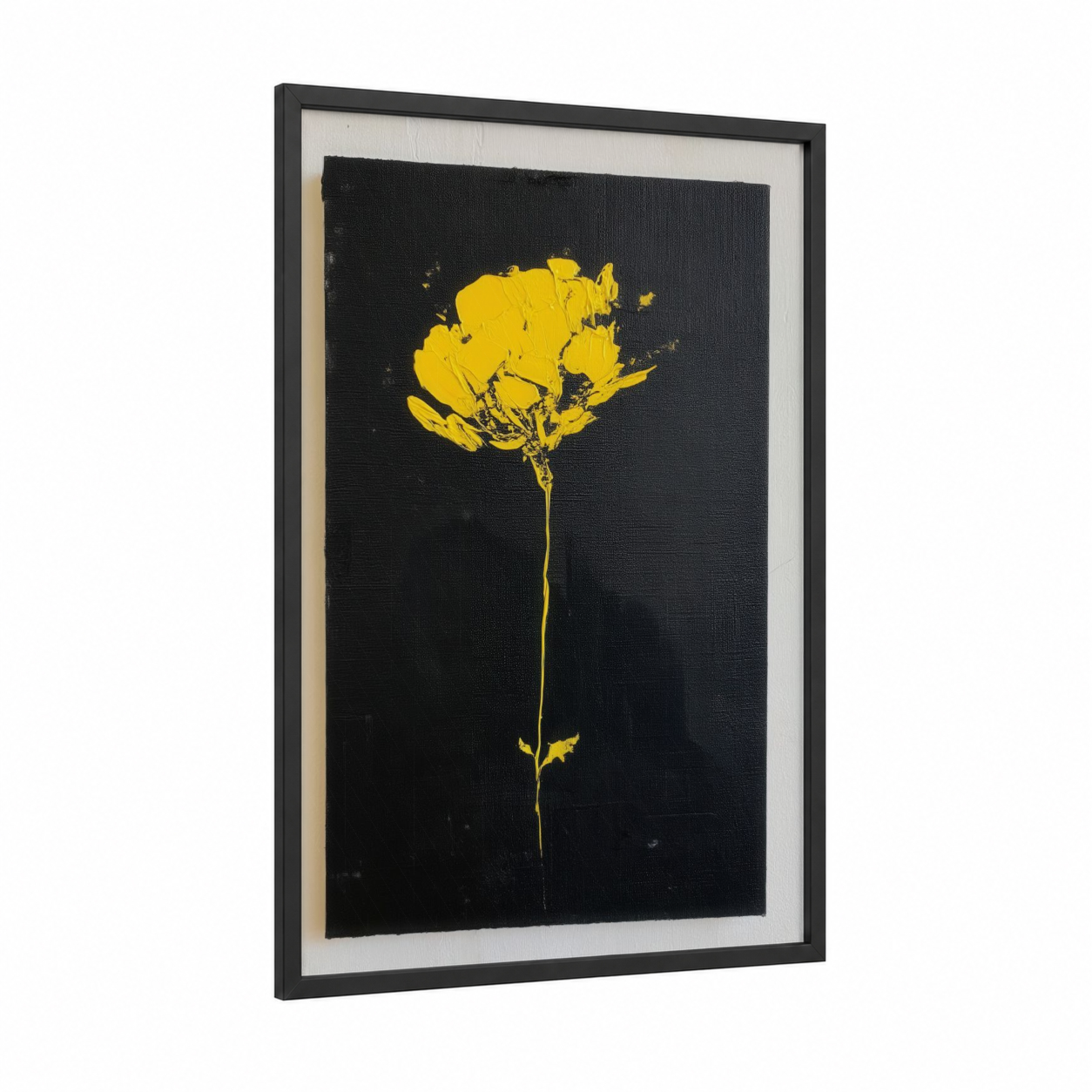 Golden Bloom Abstract framed abstract flower print — black wood frame — yellow gold and black palette